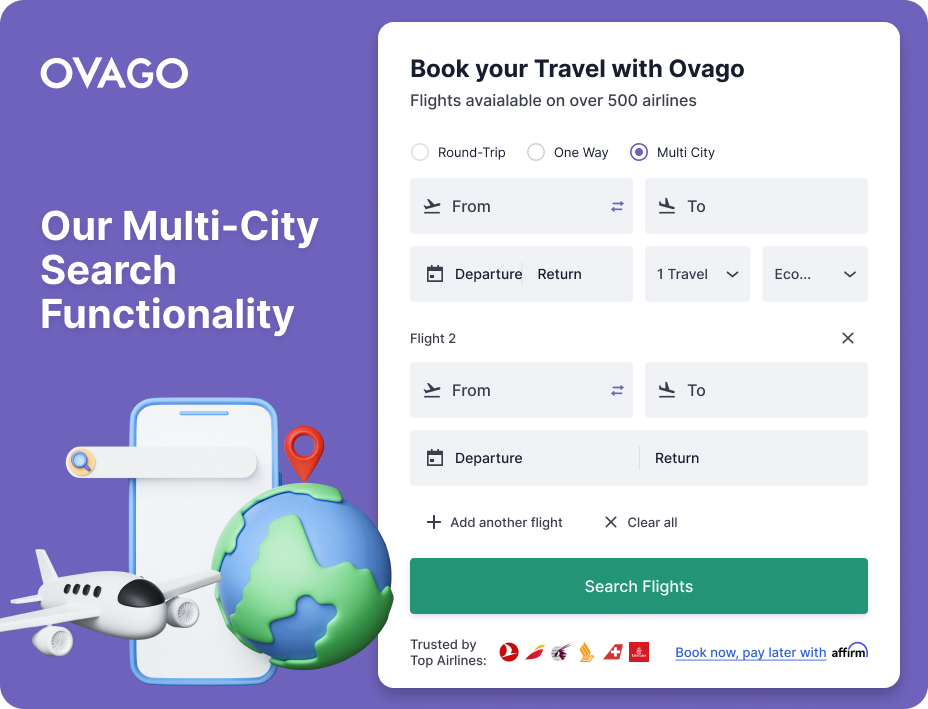 ovago multi city search functionality desktop