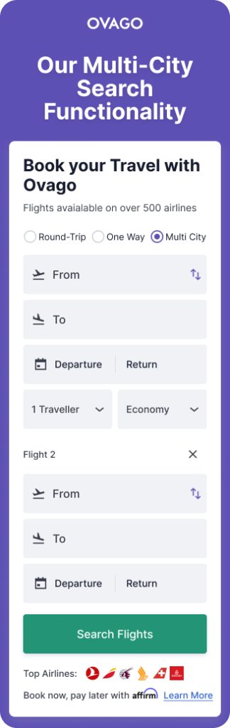 ovago multi city search functionality mobile
