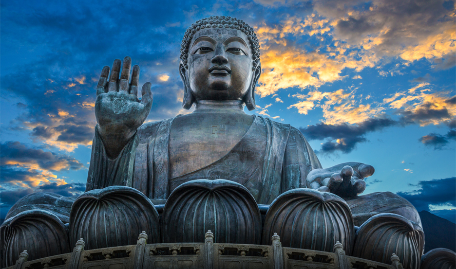 Big Buddha statue High mountain, buddhist temple in Hong Kong China