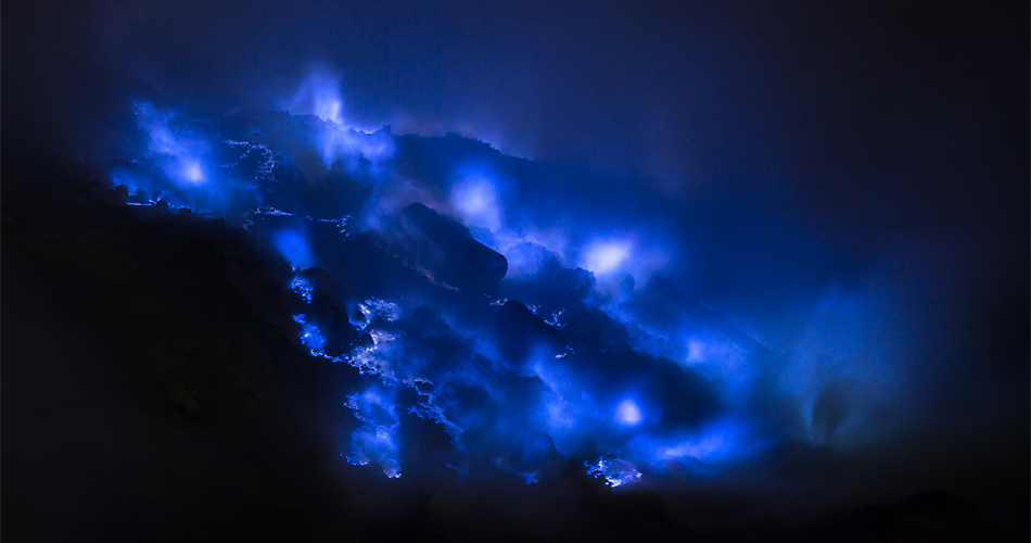 Ijen Volcano night hike - Blue sulfur flames, Kawah Ijen volcano, East Java