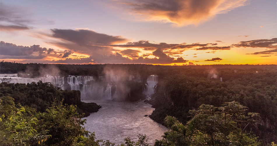 Iguazu Falls tours - beautiful view to Iguazu Falls waterfalls with green rainforest