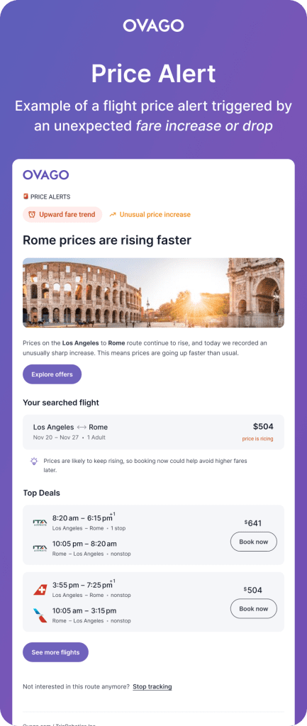 airline price alerts ovago