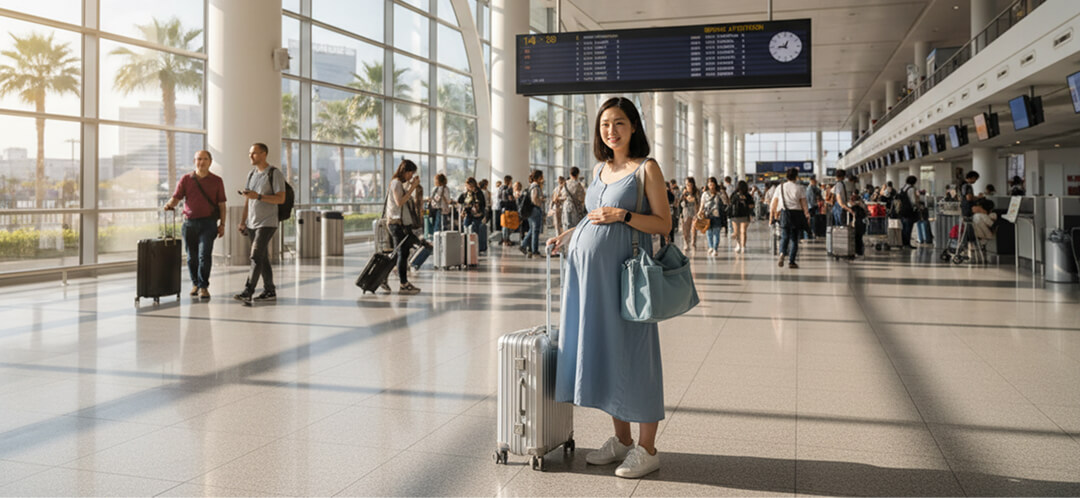 flying while pregnant airport travel scene ovago