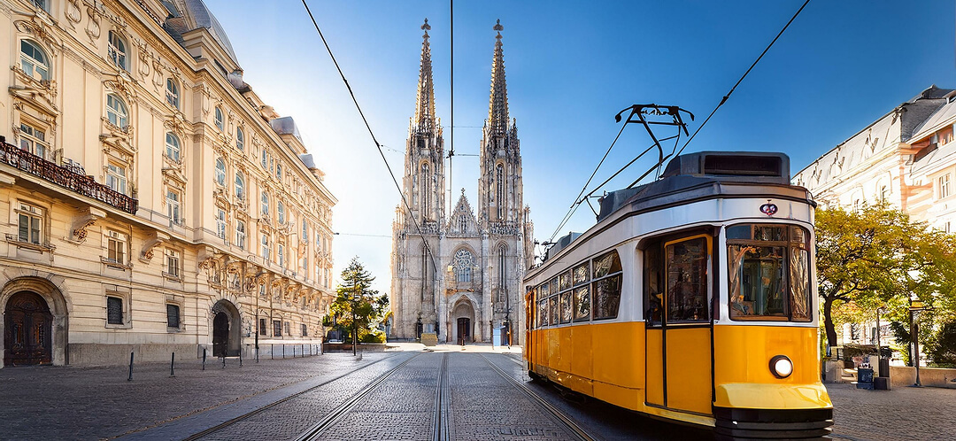 historic city tram cathedral europe architecture street
