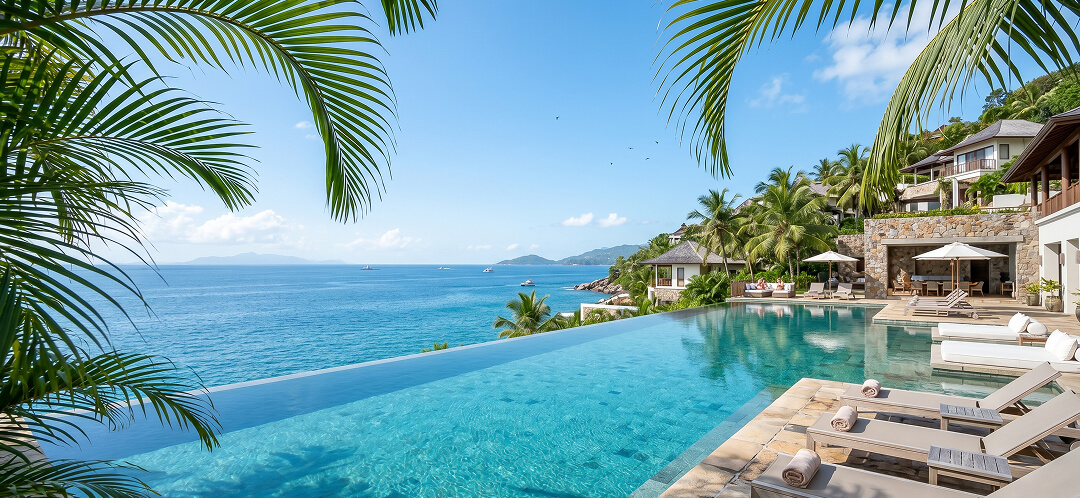 luxury villa infinity pool ocean view tropical
