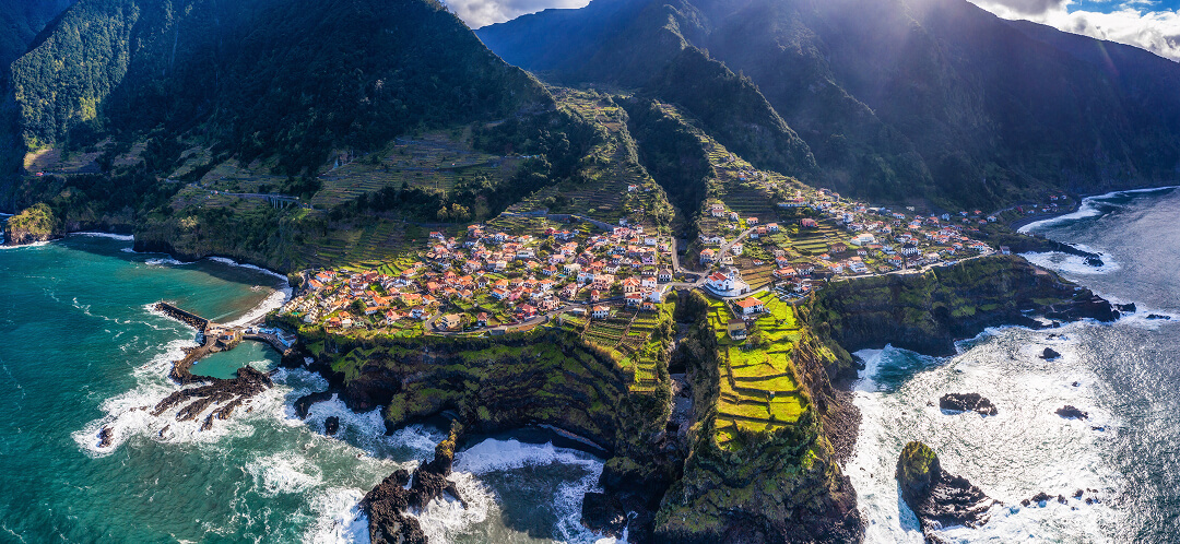 madeira island aerial view ocean cliffs